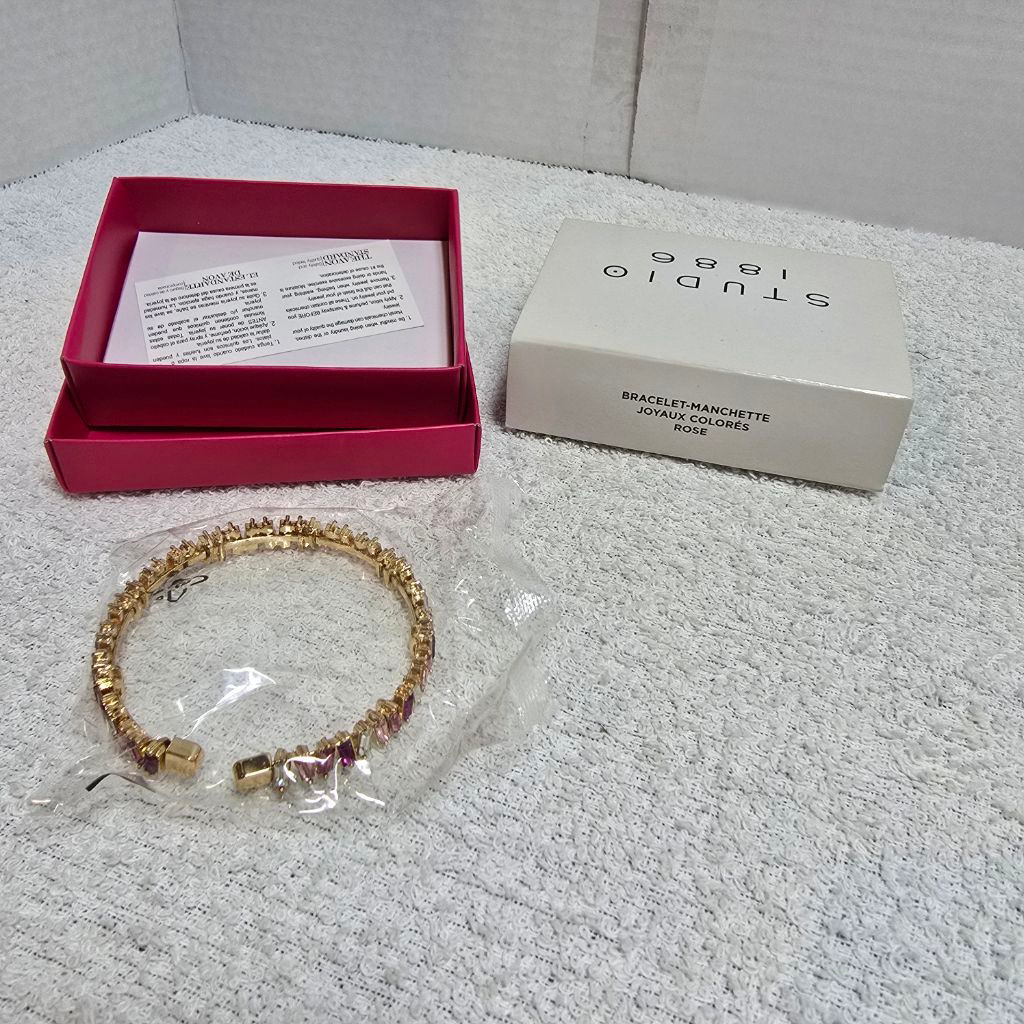 Women's Studio 1886 Gold Tone Pink Gemstone Cuff Bracelet One Size